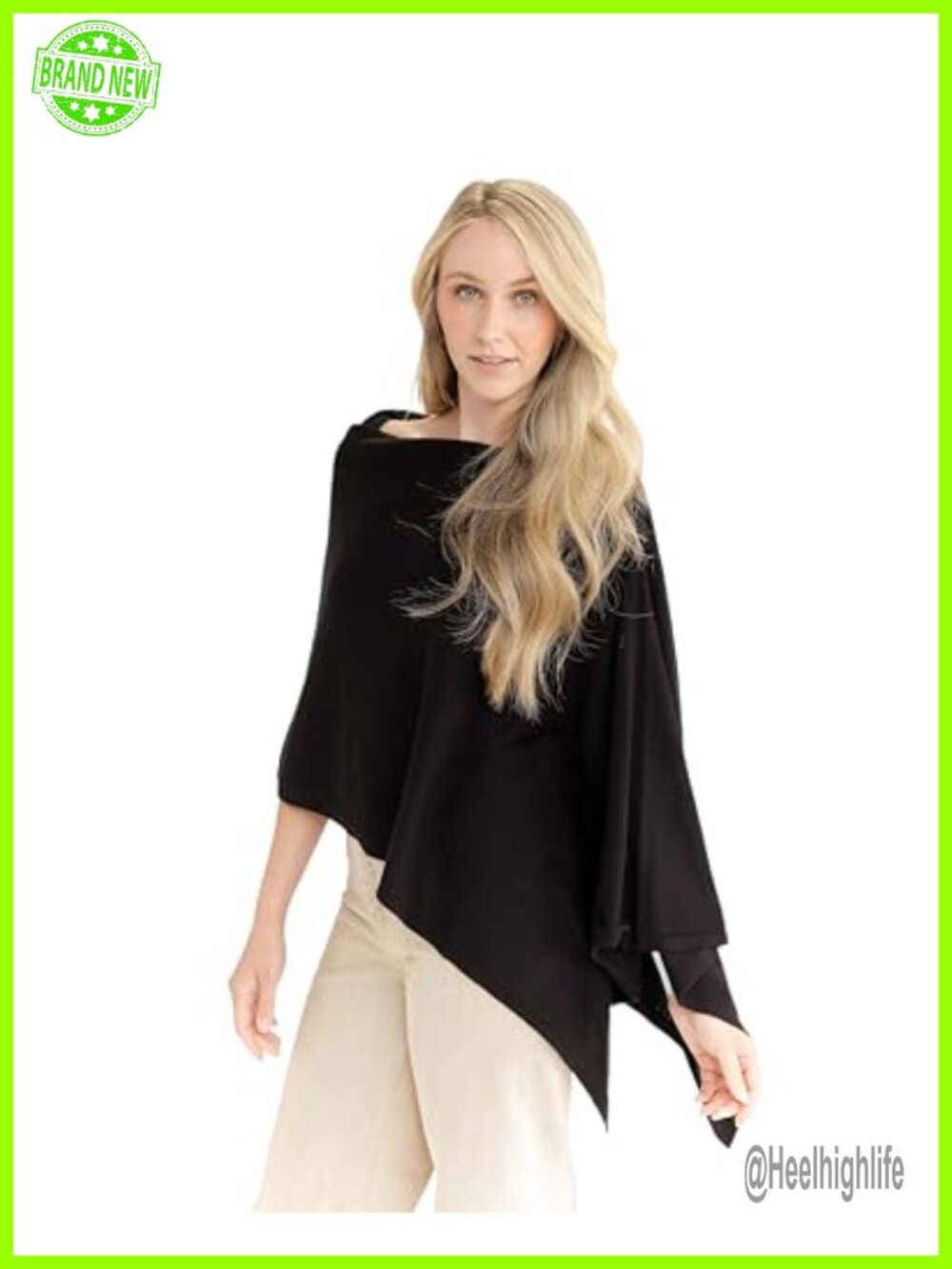 Cotton Cashmere Poncho Wrap Shawl One Size Topper Cape